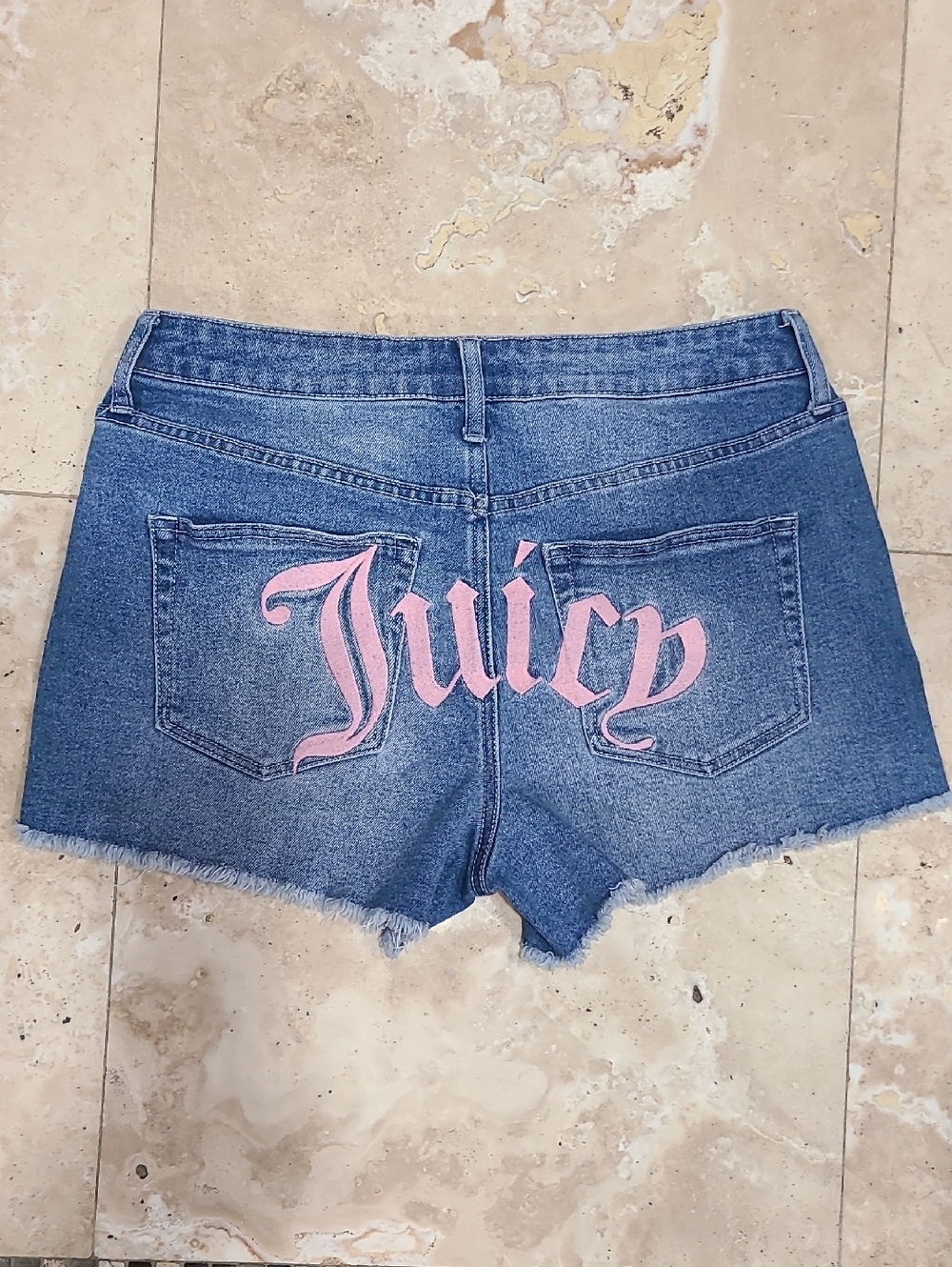 Juicy Couture Blue Denim Cutoff Shorts with Pink Logo
